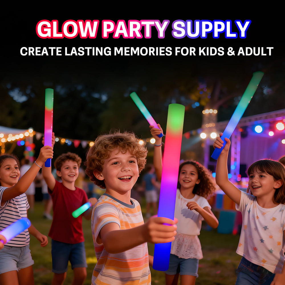 Children playing with glow sticks at a party
