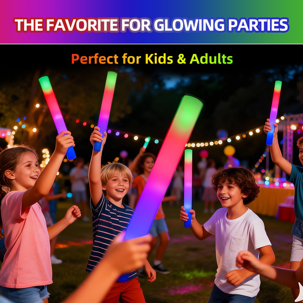 Children playing with glowing sticks at a party