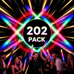A group of young people holding glowing neon light sticks 