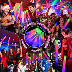 Collage of people using LED sticks at a party