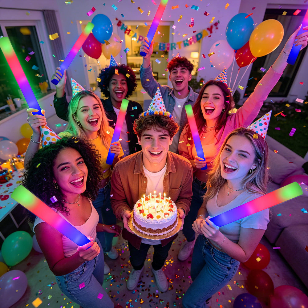 LED foam glow sticks birthday party celebration scene