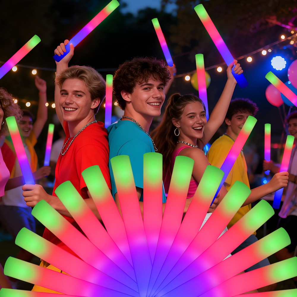 LED foam glow sticks outdoor night party scene
