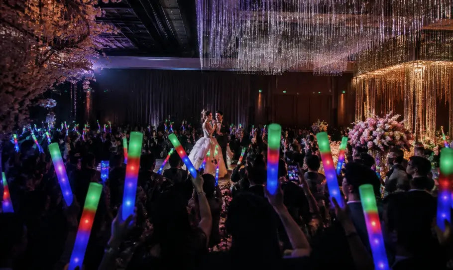 LED foam glow sticks used at wedding event