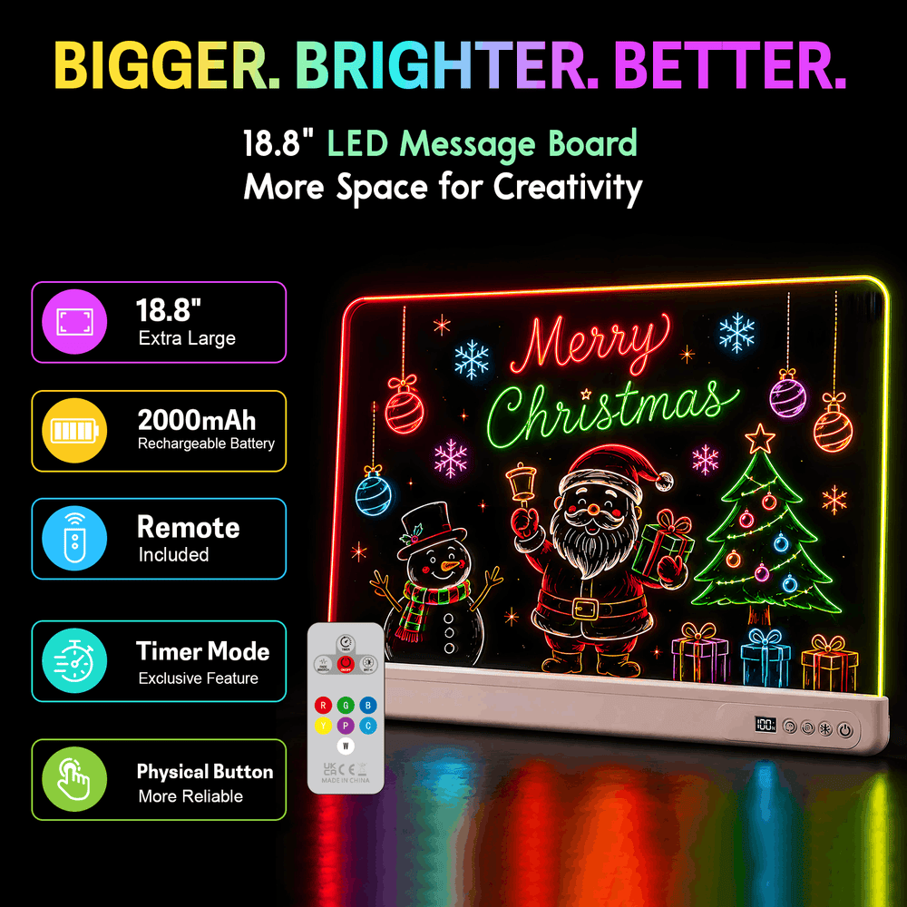 LED message board with a colorful Christmas display