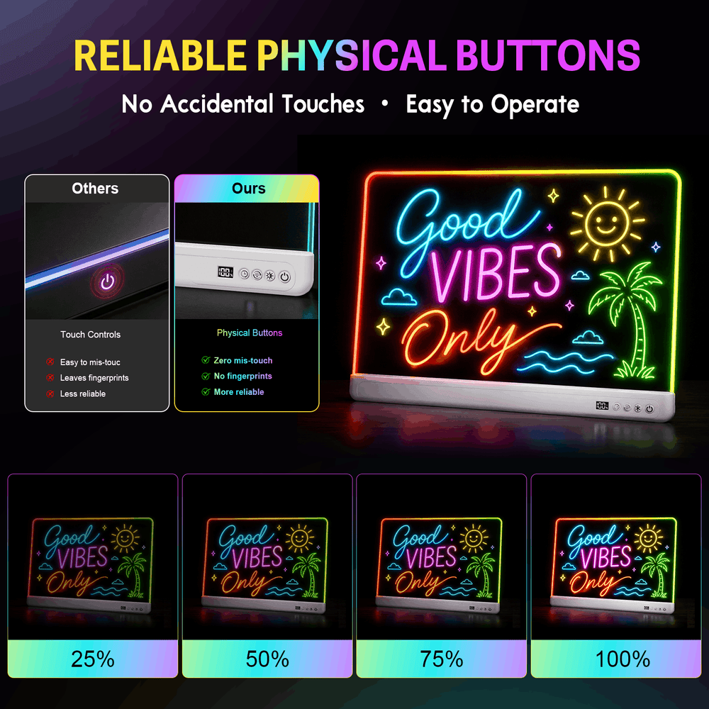 led neon drawing board physical button control comparison